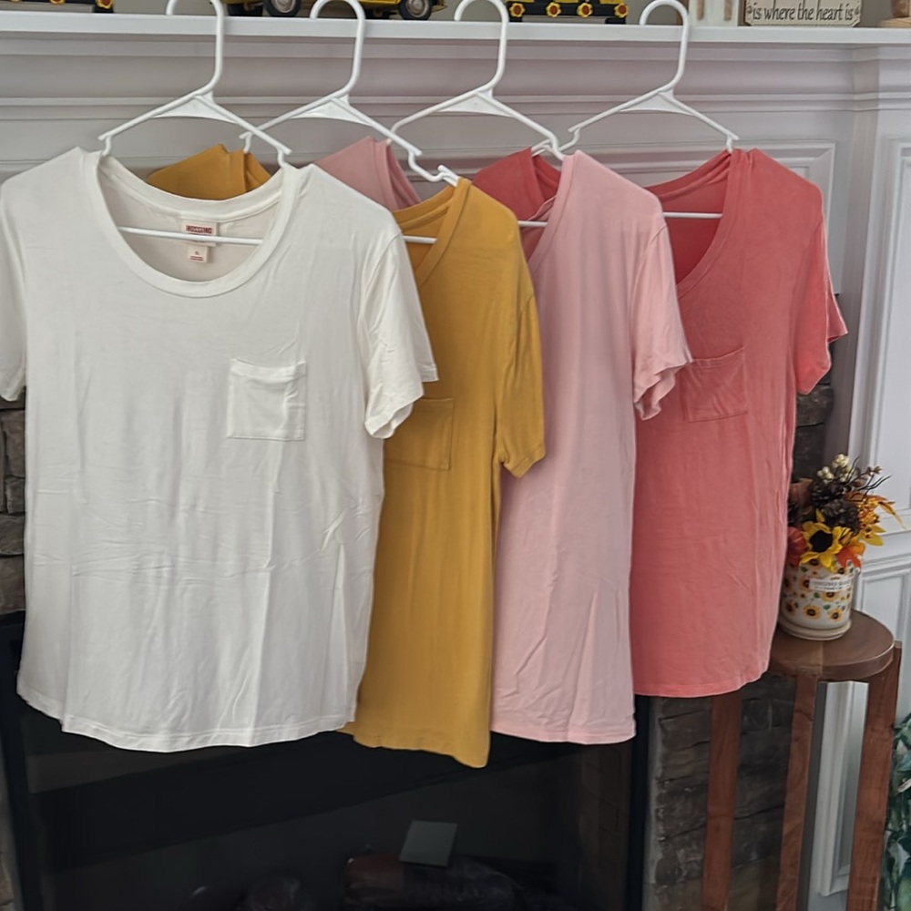 H&M Cream Fitted Short Sleeve T-Shirt Mustard Yellow, Light Pink and Prach